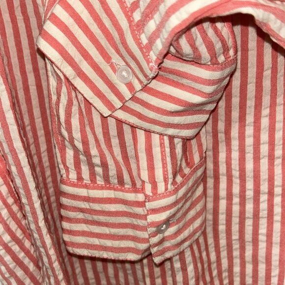 Piombo Seersucker Stripe Orange/White Button Down Shirt(Size 12) - Picture 6 of 9